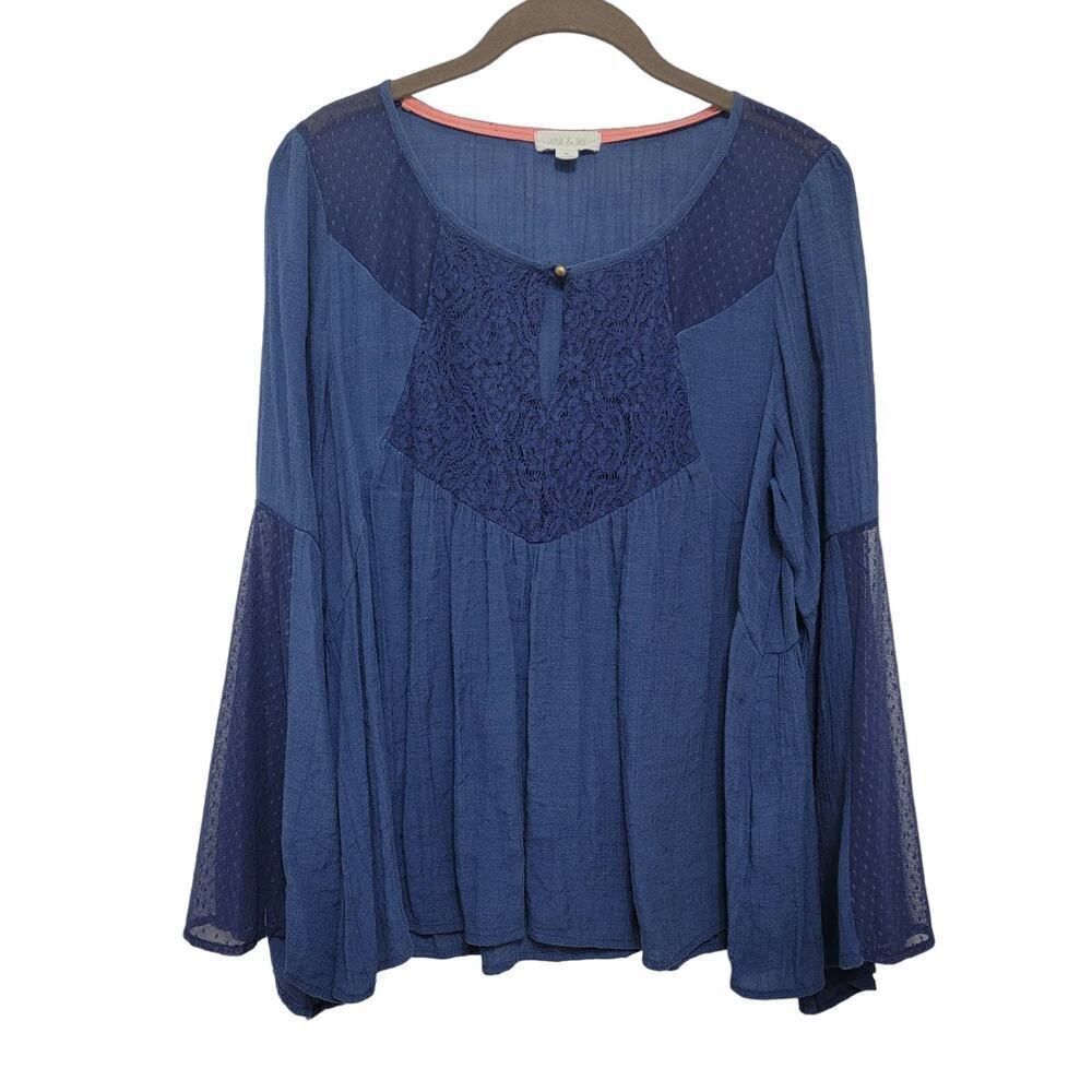 Taylor Dresses Boho Whimsygoth Bell Sleeve Lace Blouse Blue Size XL Hippie